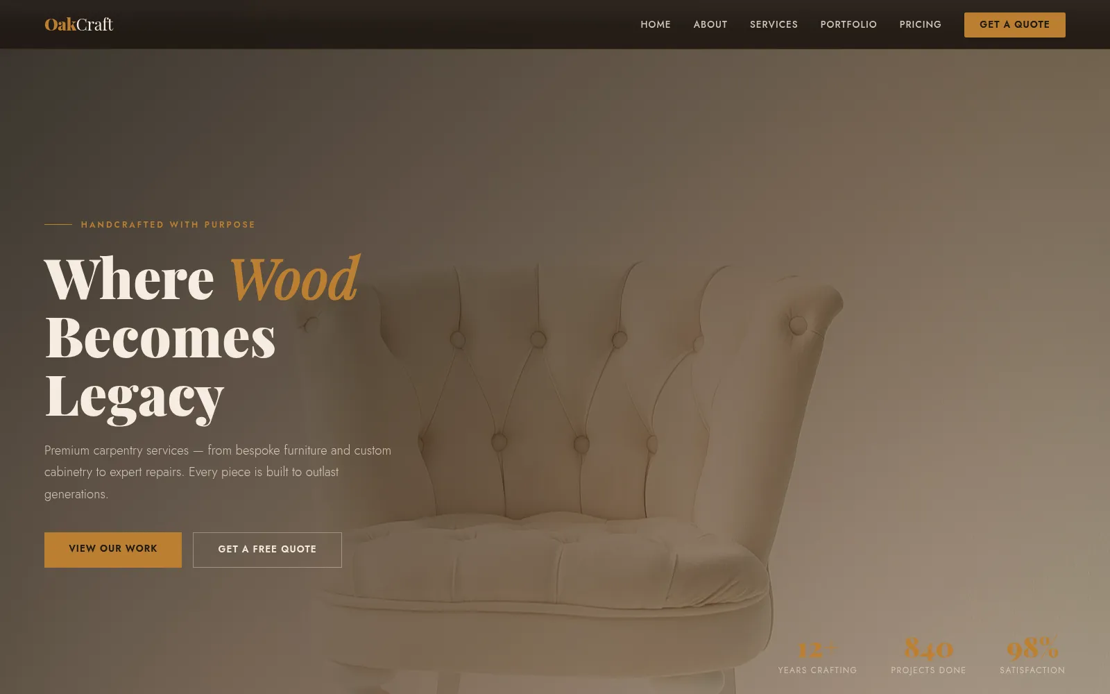 OakCraft Carpentry Works homepage