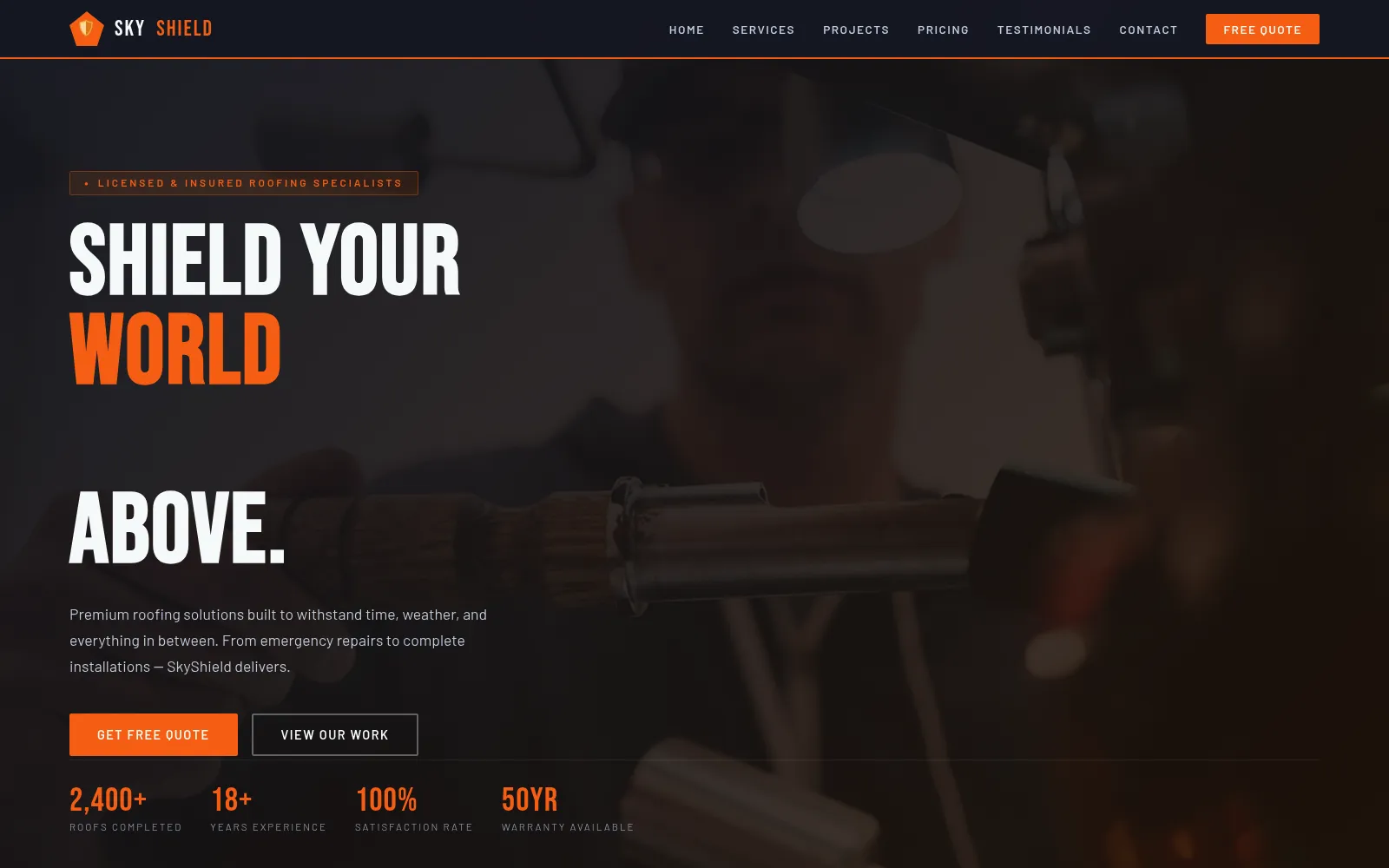 SkyShield Roofing Co. homepage